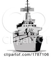 Poster, Art Print Of Modern Cruiser Warship Battleship At Sea Front Isolated Retro Style