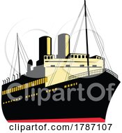 Vintage Cargo Ship Front View Isolated Retro Woodcut Style