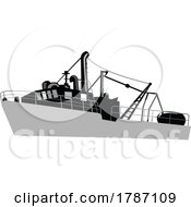 Poster, Art Print Of Vintage Fishing Vessel Commercial Fishing Boat Or Trawler Side Isolated Retro Style