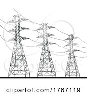 Poster, Art Print Of Transmission Tower Or Power Line Electricity Pylons Line Drawing Illustration