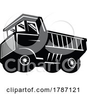 Haul Truck Or Rigid Dump Truck Retro Woodcut Style Black And White
