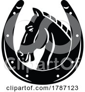 Poster, Art Print Of Horse Or Stallion Inside Horseshoe Side View Woodcut Retro Style
