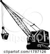 Poster, Art Print Of Mining Crane Mining Hoist With Boom Retro Woodcut Black And White Style