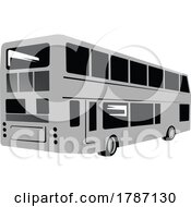 Poster, Art Print Of Double Decker Or Double Deck Bus Coach Retro Woodcut Style