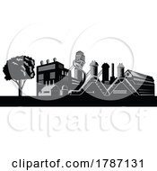 Eco Friendly Manufacturing Plant Or Factory With Tree Isolated Retro Woodcut Style