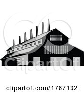 Poster, Art Print Of Eco-Friendly Manufacturing Plant Or Factory Front View Retro Woodcut Style