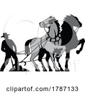 Farmer And Work Horse With Plow Or Plough Plowing Field Retro Woodcut Style