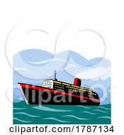 Poster, Art Print Of Ocean Liner Cruise Ship Or Passenger Vessel At Sea Isolated Retro Woodcut Style