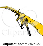 Poster, Art Print Of Hand Holding Gas Fuel Pump Nozzle Woodcut Retro