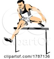 Track And Field Athlete Jumping The Hurdles Front Isolated Retro Style