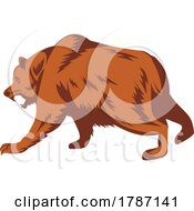 Poster, Art Print Of Angry Grizzly Bear Or North American Brown Bear About To Attack Side Retro Woodcut Style