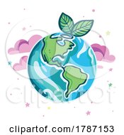 Poster, Art Print Of Planet Earth With Leaves Clouds And Stars