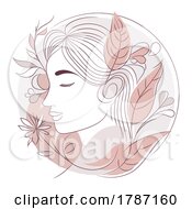 Line Drawing Of A Woman With Leaves And Flowers