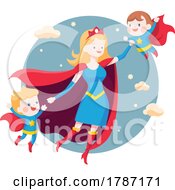 Poster, Art Print Of Super Woman Flying With Her Children