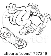 Poster, Art Print Of Black And White Cartoon Cougar Mascot Skateboarding