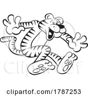 Poster, Art Print Of Black And White Cartoon Tiger Mascot Jumping