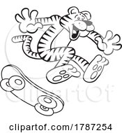 Black And White Cartoon Tiger Mascot Skateboarding