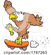 Cartoon Bald Eagle Mascot Skateboarding