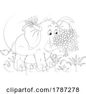 Poster, Art Print Of Black And White Baby Elephant With Flowers