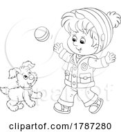 Poster, Art Print Of Black And White Puppy And Boy Playing With A Ball