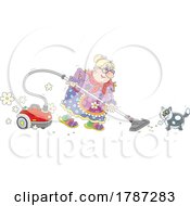 Poster, Art Print Of Cartoon Lady And Cat Vacuuming