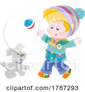 Poster, Art Print Of Puppy And Boy Playing With A Ball