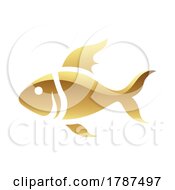Poster, Art Print Of Golden Glossy Fish Icon On A White Background
