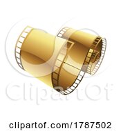 Poster, Art Print Of Golden Curly Film Reel On A White Background