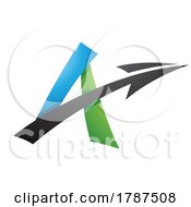 Poster, Art Print Of Shaded Freestyle Letter A With An Arrow In Green Blue And Black Colors