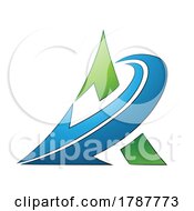 Poster, Art Print Of Curved Green Triangle With A Blue Arrow