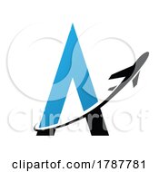 Poster, Art Print Of Black And Blue Letter A With An Airplane
