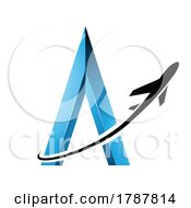 Poster, Art Print Of Black Airplane Flying Around A Blue Embossed Letter A