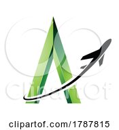 Black Airplane Flying Around A Green Embossed Letter A