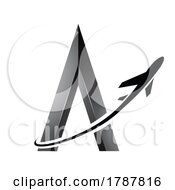Poster, Art Print Of Black Airplane Flying Around An Embossed Letter A