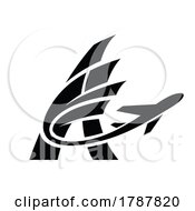 Poster, Art Print Of Airplane With A Tail Flying Over A Black Letter A