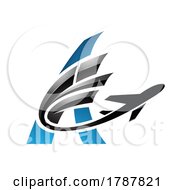 Poster, Art Print Of Airplane With Glossy Tail Flying Over A Blue Letter A
