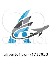 Poster, Art Print Of Airplane With Tail Flying Over A Blue Letter A