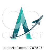 Poster, Art Print Of Airplane In Persian Green Flying Around Letter A