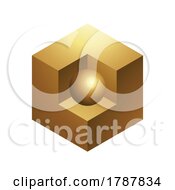 Poster, Art Print Of Golden Sphere And Cube On A White Background