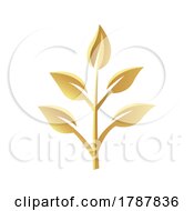 Poster, Art Print Of Golden Small Glossy Leaves On A White Background