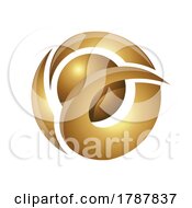 Poster, Art Print Of Golden Shiny Sphere With Wavy Shapes On A White Background