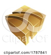 Poster, Art Print Of Golden Glossy 3d Striped Shape On A White Background
