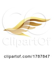Poster, Art Print Of Golden Glossy Flying Bird On A White Background