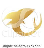 Poster, Art Print Of Golden Glossy Shark Icon On A White Background