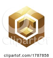 Poster, Art Print Of Golden Hexagonal Cube On A White Background