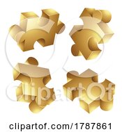 Poster, Art Print Of Golden Jigsaw Pieces On A White Background