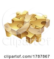 Poster, Art Print Of Golden Jigsaw Puzzle On A White Background