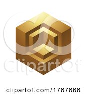 Poster, Art Print Of Golden Embossed Hexagonal Cube Shapes On A White Background