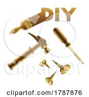 Poster, Art Print Of Golden Diy Tools On A White Background