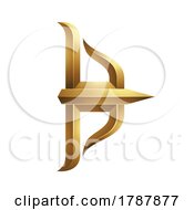 Poster, Art Print Of Golden Embossed Bow And Arrow Icon On A White Background
